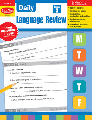 Evan-Moor Daily Language Review, Grade 3 Actvities Homeschooling & Classroom Resource Workbook, Reproducible Worksheets, Teacher Edition, Daily Practice, Skills Assessment, Grammar, Punctuation