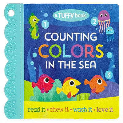 Tuffy 1, 2, 3 Colors in the Sea Book - Washable, Chewable, Unrippable Pages With Hole For Stroller Or Toy Ring, Teether Tough (Tuffy Book)